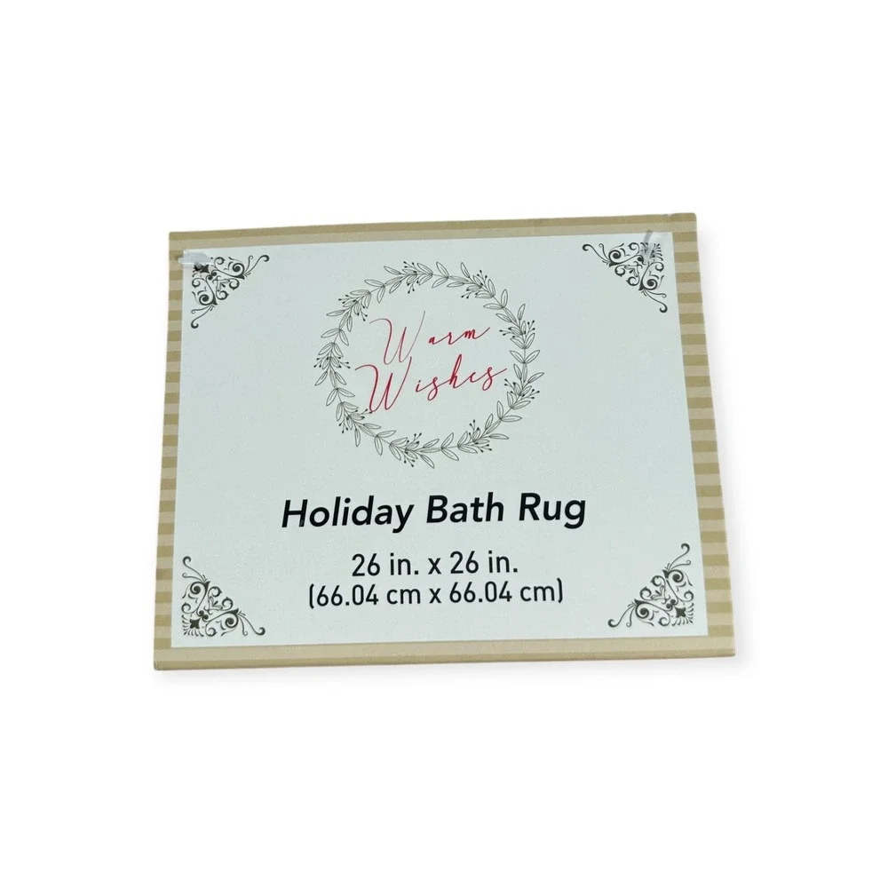 Warm Wishes Holiday Bath Rug Red White Peppermint Swirl Pom Pom 26in Round NEW